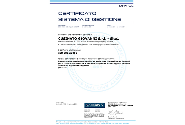 Cusinato is quality certified since 20 years